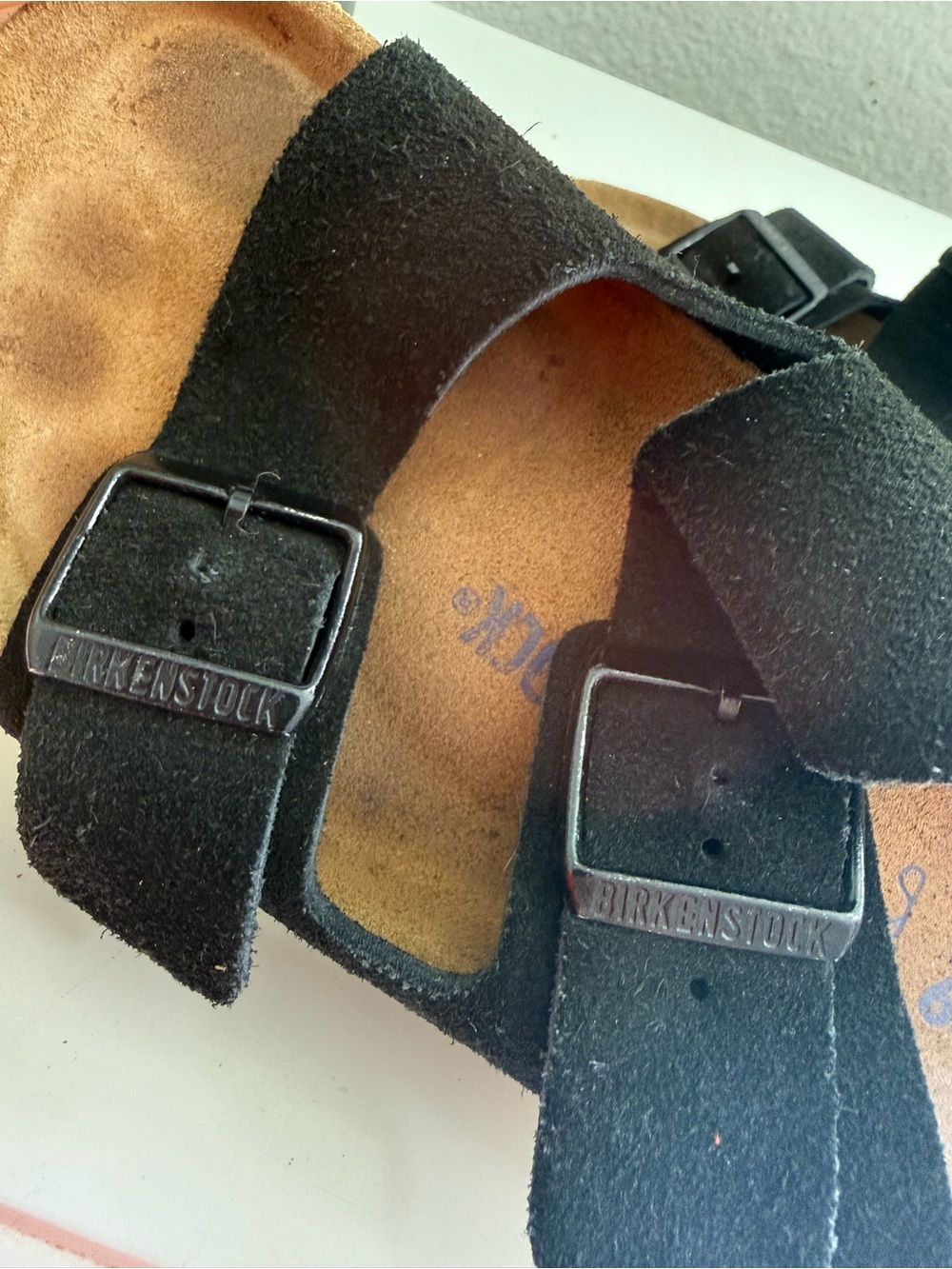 Birkenstock Arizona women size 8 soft footbed Black Two-Strap Suede Sandals - Picture 3 of 8